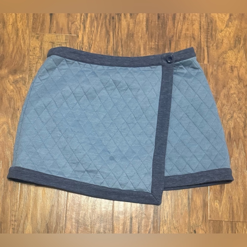 Sundance Quilted Wrap Mini Skirt Size 8 Blue Gray Diamond Stitch Boho Cottage
